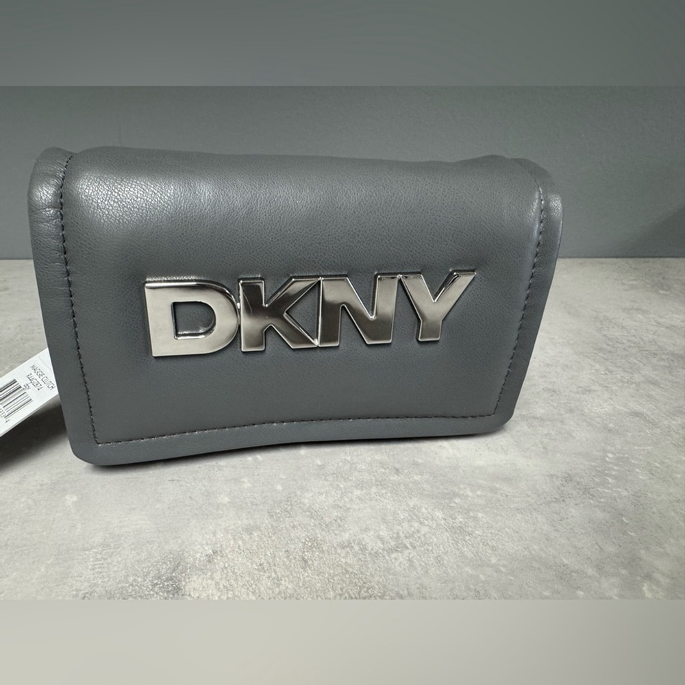 NWT- DKNY Charcoal Leather Clutch